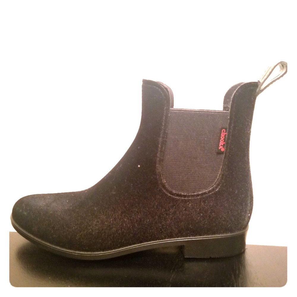 "Chooka" velvet rain bootie.